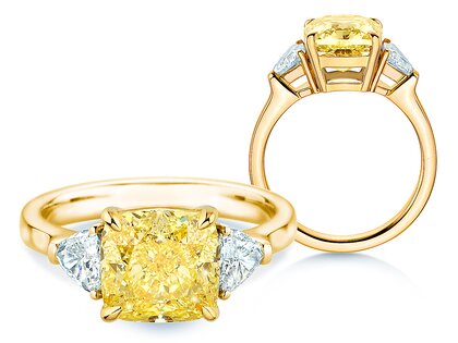 Verlobungsring Fancy Yellow Trillion Radiance in 14K Gelbgold mit Diamanten 4,20ct G/SI