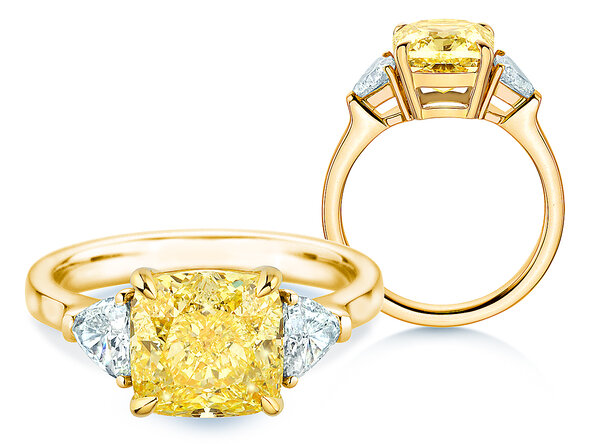 Verlobungsring Fancy Yellow Trillion Radiance in 14K Gelbgold mit Diamanten 4,20ct G/SI
