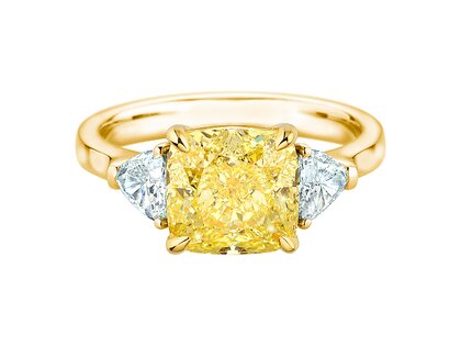 Verlobungsring Fancy Yellow Trillion Radiance in 14K Gelbgold mit Diamanten 4,20ct G/SI