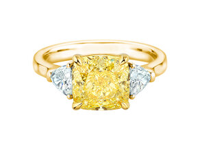 Verlobungsring Fancy Yellow Trillion Radiance in 14K Gelbgold mit Diamanten 4,20ct G/SI