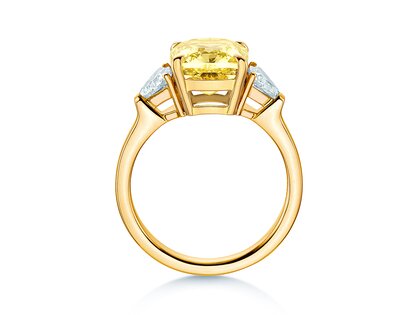 Verlobungsring Fancy Yellow Trillion Radiance in 14K Gelbgold mit Diamanten 4,20ct G/SI