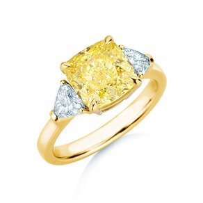 Verlobungsring Fancy Yellow Trillion Radiance in 14K Gelbgold mit Diamanten 4,20ct G/SI