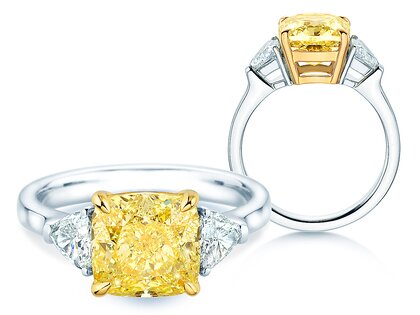 Verlobungsring Fancy Yellow Trillion Radiance in 9K Weißgold mit Diamanten 4,20ct G/SI