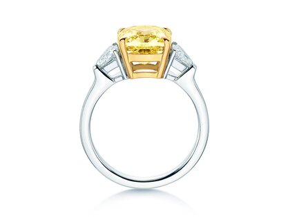 Verlobungsring Fancy Yellow Trillion Radiance in 9K Weißgold mit Diamanten 4,20ct G/SI