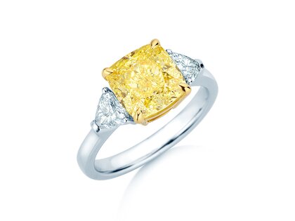 Verlobungsring Fancy Yellow Trillion Radiance in 9K Weißgold mit Diamanten 4,20ct G/SI