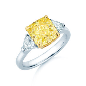 Verlobungsring Fancy Yellow Trillion Radiance in 9K Weißgold mit Diamanten 4,20ct G/SI