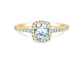 Verlobungsring Halo Cushion Pavé in 9K Gelbgold mit Labordiamanten 1,30ct E/VS