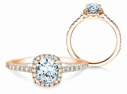 Verlobungsring Halo Cushion Pavé in 14K Roségold mit Diamanten 1,30ct G/SI
