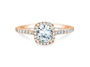 Verlobungsring Halo Cushion Pavé in 9K Roségold mit Diamanten 0,80ct G/SI