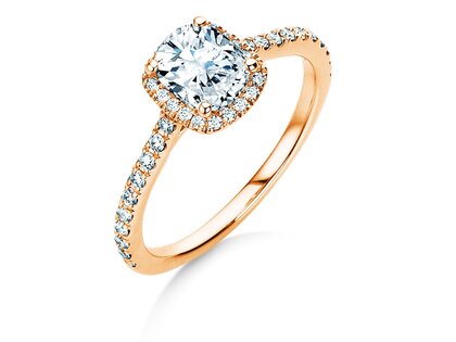 Verlobungsring Halo Cushion Pavé in 9K Roségold mit Diamanten 0,80ct G/SI