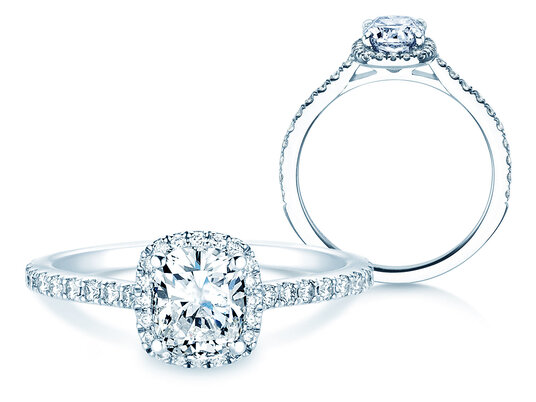 Verlobungsring Halo Cushion Pavé in 14K Weißgold mit Diamanten 1,30ct G/SI