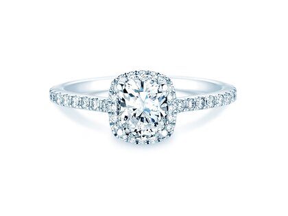 Verlobungsring Halo Cushion Pavé in 14K Weißgold mit Diamanten 1,30ct G/SI