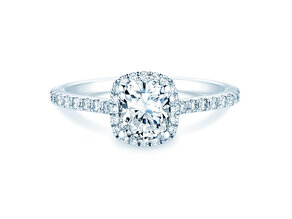 Verlobungsring Halo Cushion Pavé in 14K Weißgold mit Diamanten 1,30ct G/SI