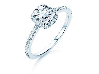 Verlobungsring Halo Cushion Pavé in 14K Weißgold mit Diamanten 1,30ct G/SI