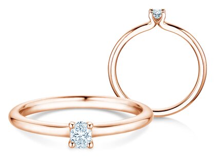 Verlobungsring Oval Clean in 9K Roségold mit Diamant 0,16ct G/SI