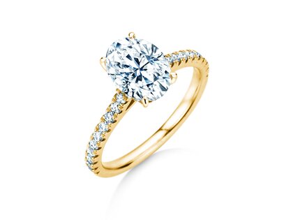 Verlobungsring Oval Hidden Halo Pavé in 9K Gelbgold mit Labordiamanten 0,50ct E/VS