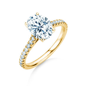 Verlobungsring Oval Hidden Halo Pavé in 9K Gelbgold mit Labordiamanten 0,50ct E/VS