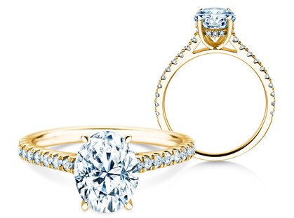 Verlobungsring Oval Hidden Halo Pavé in 18K Gelbgold mit Diamanten 1,78ct G/SI