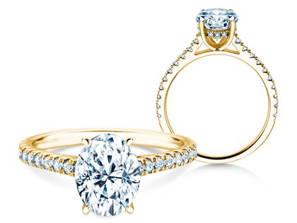 Verlobungsring Oval Hidden Halo Pavé in 9K Gelbgold mit Labordiamanten 0,50ct E/VS