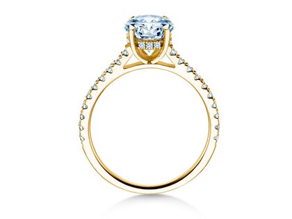 Verlobungsring Oval Hidden Halo Pavé in 9K Gelbgold mit Labordiamanten 0,50ct E/VS