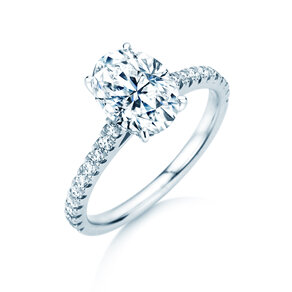 Verlobungsring Oval Hidden Halo Pavé in 14K Weißgold mit Diamanten 0,50ct G/SI