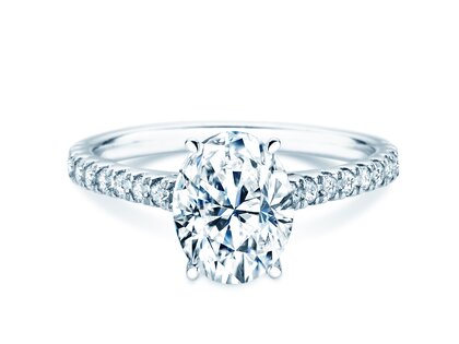 Verlobungsring Oval Hidden Halo Pavé in 14K Weißgold mit Diamanten 0,50ct G/SI