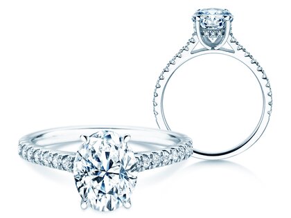 Verlobungsring Oval Hidden Halo Pavé in 14K Weißgold mit Diamanten 0,50ct G/SI