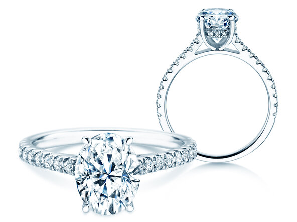 Verlobungsring Oval Hidden Halo Pavé in 14K Weißgold mit Diamanten 0,50ct G/SI