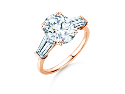 Verlobungsring Oval Tapered Baguette in 9K Roségold mit Diamanten 0,70ct G/SI
