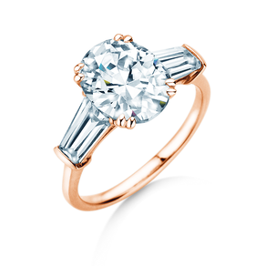 Verlobungsring Oval Tapered Baguette in 9K Roségold mit Diamanten 0,70ct G/SI