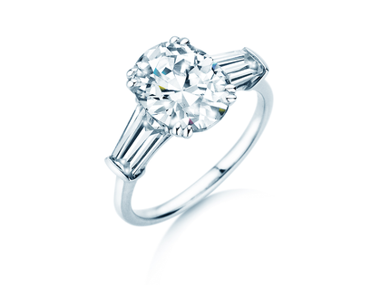 Verlobungsring Oval Tapered Baguette in 14K Weißgold mit Diamanten 0,41ct G/SI