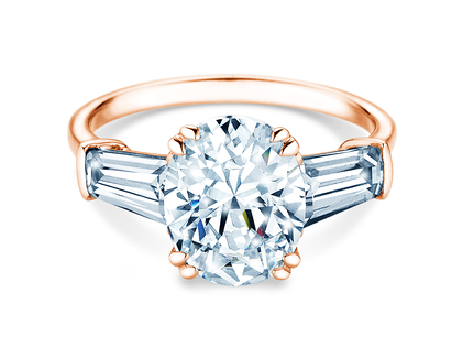 Verlobungsring Oval Tapered Baguette in 9K Roségold mit Diamanten 0,70ct G/SI