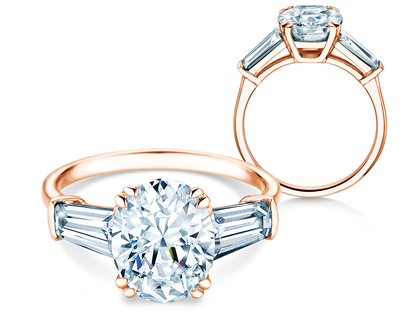 Verlobungsring Oval Tapered Baguette in 9K Roségold mit Diamanten 0,70ct G/SI