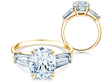 Verlobungsring Oval Tapered Baguette in Gelbgold