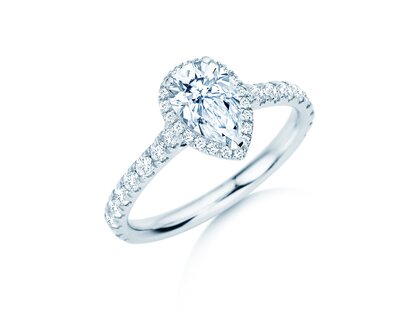 Verlobungsring Pear Halo Pavé in 9K Weißgold mit Labordiamanten 0,58ct E/VS