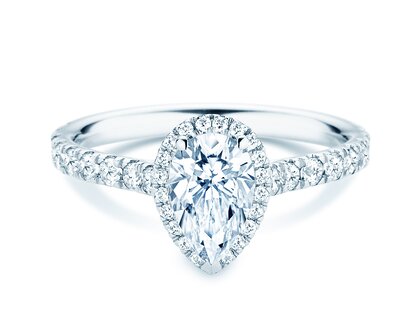 Verlobungsring Pear Halo Pavé in 9K Weißgold mit Labordiamanten 0,58ct E/VS