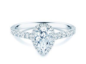 Verlobungsring Pear Halo Pavé in 9K Weißgold mit Labordiamanten 0,58ct E/VS