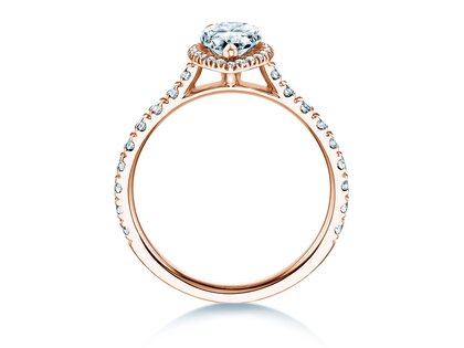 Verlobungsring Pear Halo Pavé in 9K Roségold mit Diamanten 1,46ct G/SI