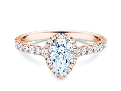 Verlobungsring Pear Halo Pavé in 9K Roségold mit Diamanten 1,46ct G/SI