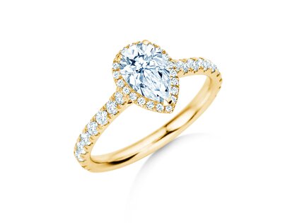 Verlobungsring Pear Halo Pavé in 9K Gelbgold mit Labordiamanten 0,58ct E/VS