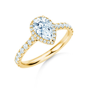 Verlobungsring Pear Halo Pavé in 9K Gelbgold mit Labordiamanten 0,58ct E/VS