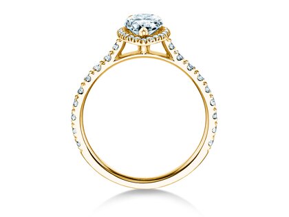 Verlobungsring Pear Halo Pavé in 9K Gelbgold mit Labordiamanten 0,58ct E/VS