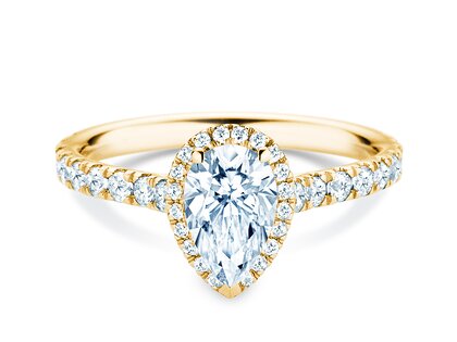Verlobungsring Pear Halo Pavé in 9K Gelbgold mit Labordiamanten 0,58ct E/VS