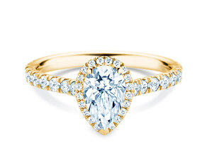 Verlobungsring Pear Halo Pavé in 9K Gelbgold mit Labordiamanten 0,58ct E/VS
