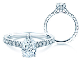 Verlobungsring Pear Pavé in 9K Weißgold mit Diamanten 0,81ct G/SI