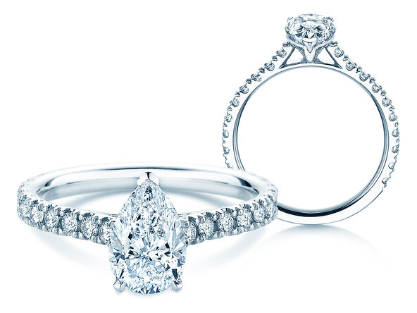 Verlobungsring Pear Pavé in 14K Weißgold mit Diamanten 0,81ct G/SI