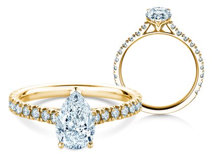 Verlobungsring Pear Pavé in 9K Gelbgold mit Labordiamanten 0,81ct E/VS