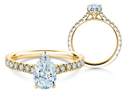 Verlobungsring Pear Pavé in 14K Gelbgold mit Labordiamanten 0,56ct E/VS