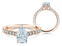 Verlobungsring Pear Pavé in 9K Roségold mit Diamanten 0,81ct G/SI