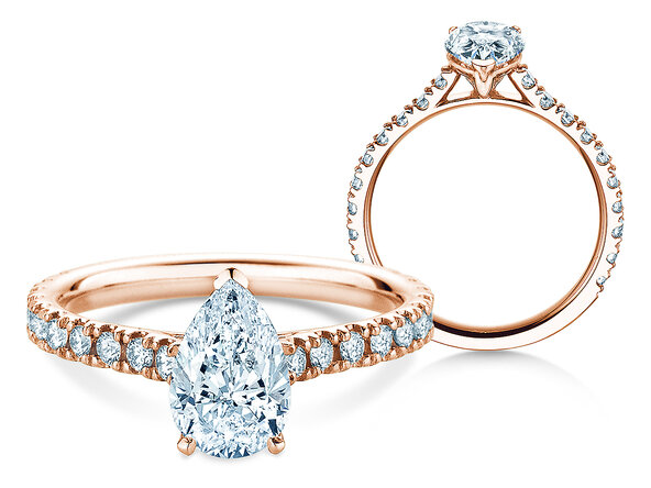 Verlobungsring Pear Pavé in 9K Roségold mit Labordiamanten 0,81ct E/VS